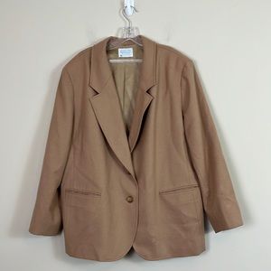 Pendleton Wool Blazer Women Size 22 W Tan 2 Botton Made in USE